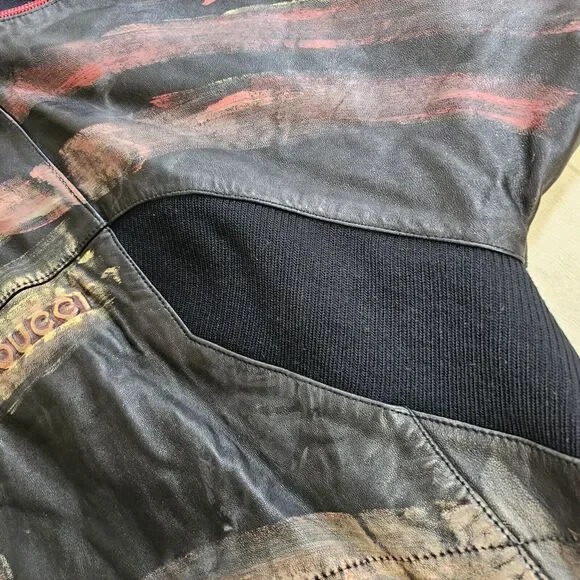 Rare Davoucci Leather Jacket Heavy Baggy Vintage Y2K Full Art Black Size XL